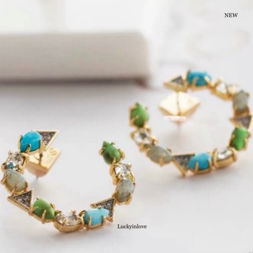 ALEXIS BITTAR• Gold Blue Green Multi-Stone Labradorite Turquoise Coiled Earrings - Picture 3 of 14
